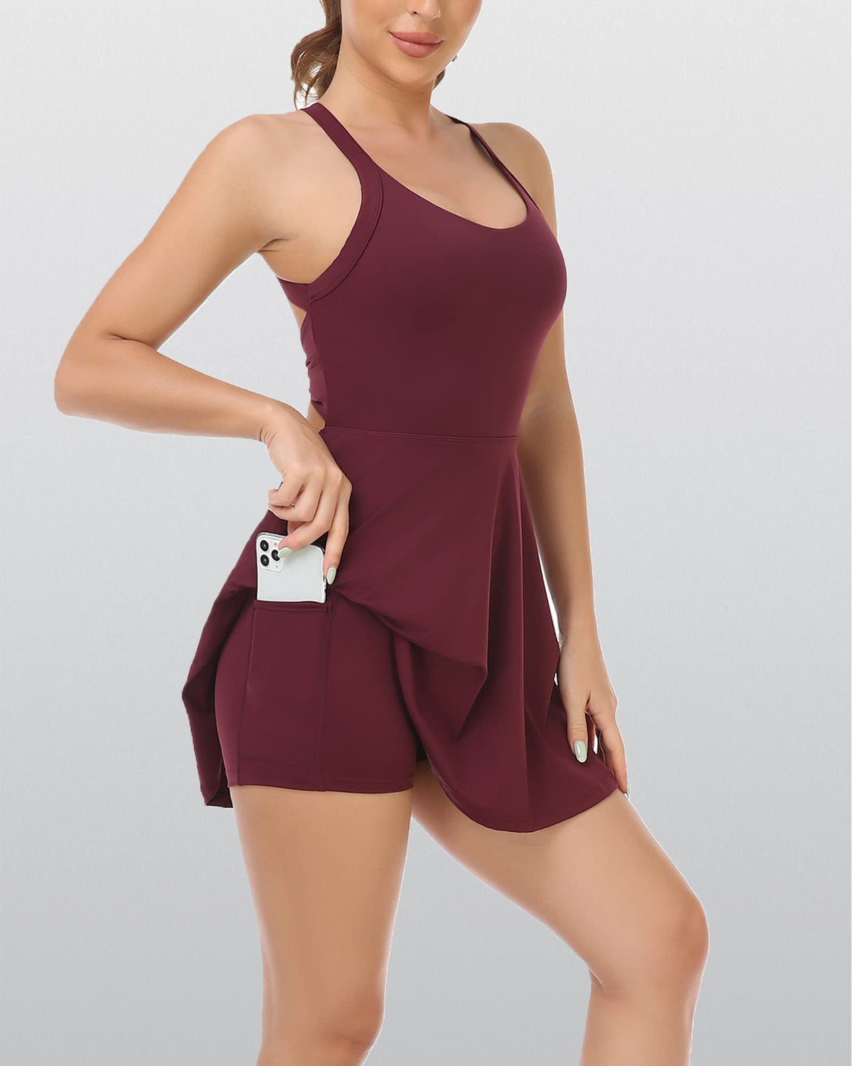 Womens Tennis Dress with Built in Shorts and Bra Workout Dress Golf Athletic Dress for Women Claret