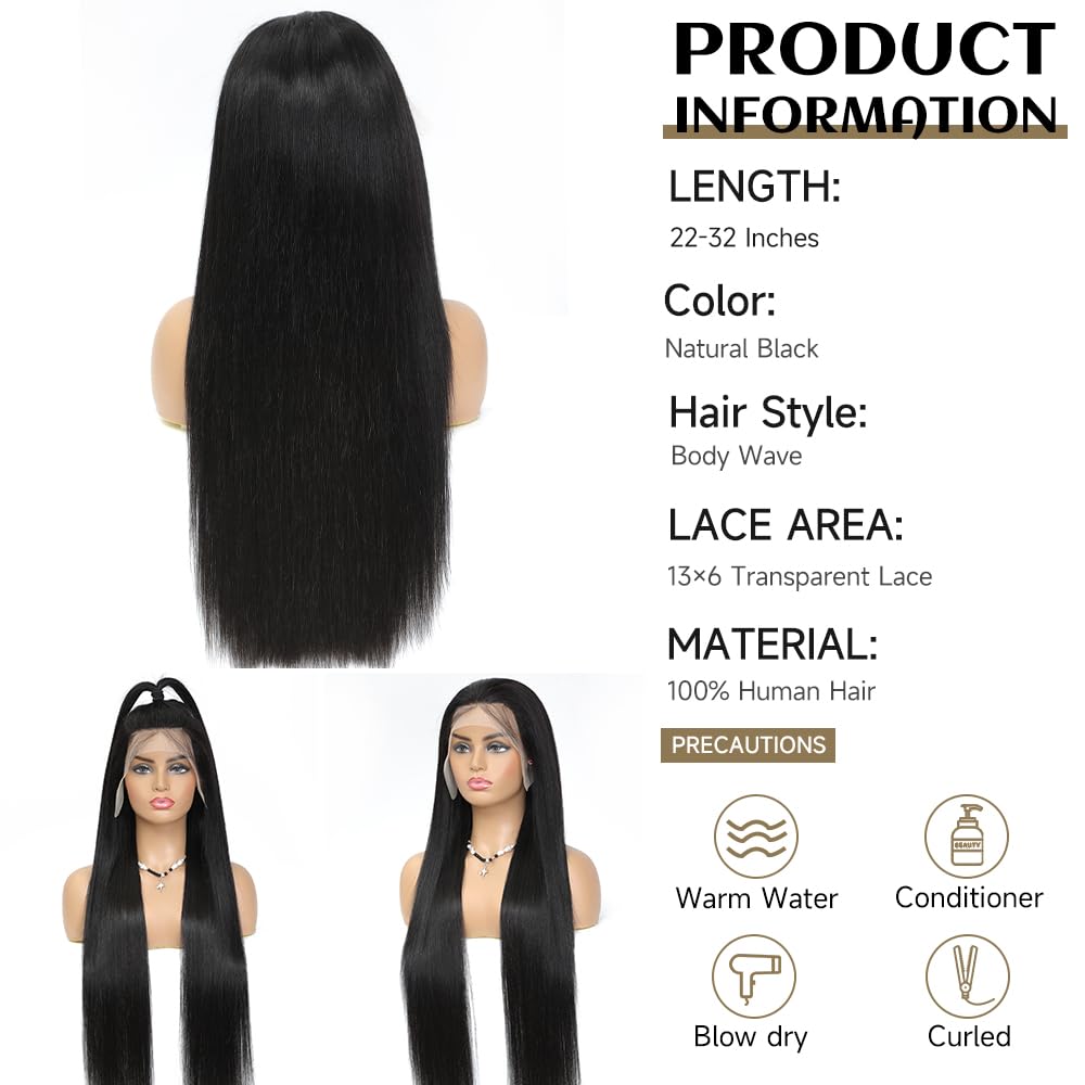 13x6 Lace Front Wigs Human Hair Straight Wigs Human Hair 200% Density Pure Human Hair Wig Pre Plucked Human Hair HD Lace Front Wigs With Baby Hair Frontal Glueless Wigs Human Hair for Women 26 Inch