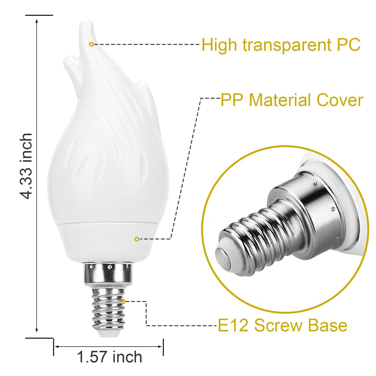 OHLGT Upgrade E12 Flame Bulbs 6 Pack, 3 Mode LED Candelabra 2.0 Watt Warm White Chandelier 1800k Candle Light Bulbs, Flame Tip for Christmas Party Decorations