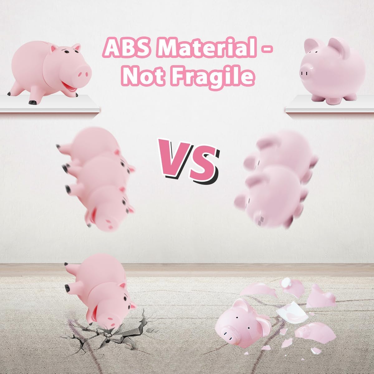 PHOCAS Hamm Piggy Bank Unbreakable Cute Pink Pig Money Bank Plastic Saving Coin Bank for Kids Christmas Birthday Gift