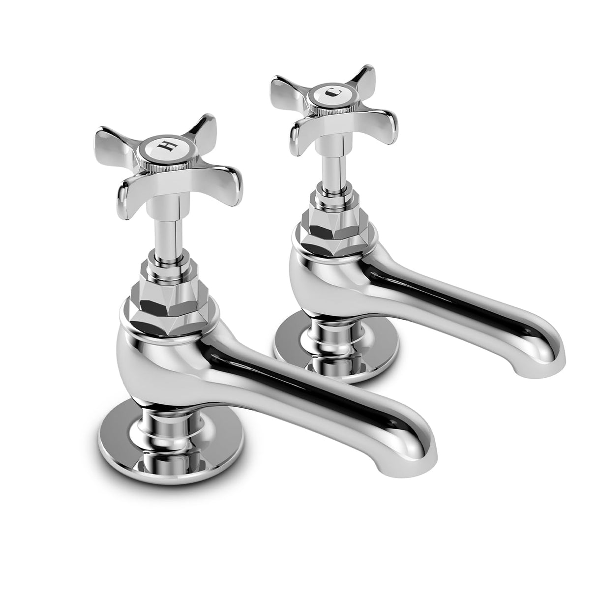 VANCOCO Traditional Chrome Brass Basin Tap Pair 1/2", Victorian Style Hot and Cold Head Cross Lever Bathroom Sink Taps, Polished Chrome Brass Pillar Toilet Sink Wash Faucet Set of 2