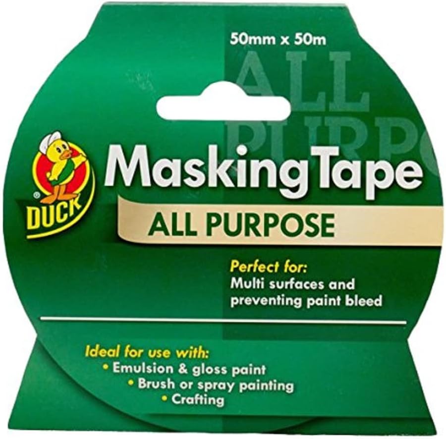 Duck Tape All Purpose Masking Tape, Indoor Decorating for Multi Surfaces Prevent Paint Bleed, Beige, 50mm x 50m