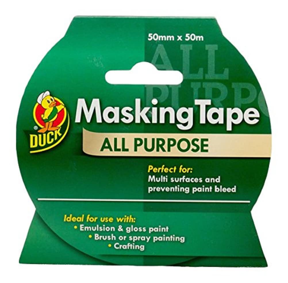 Duck Tape All Purpose Masking Tape, Indoor Decorating for Multi Surfaces Prevent Paint Bleed, Beige, 50mm x 50m