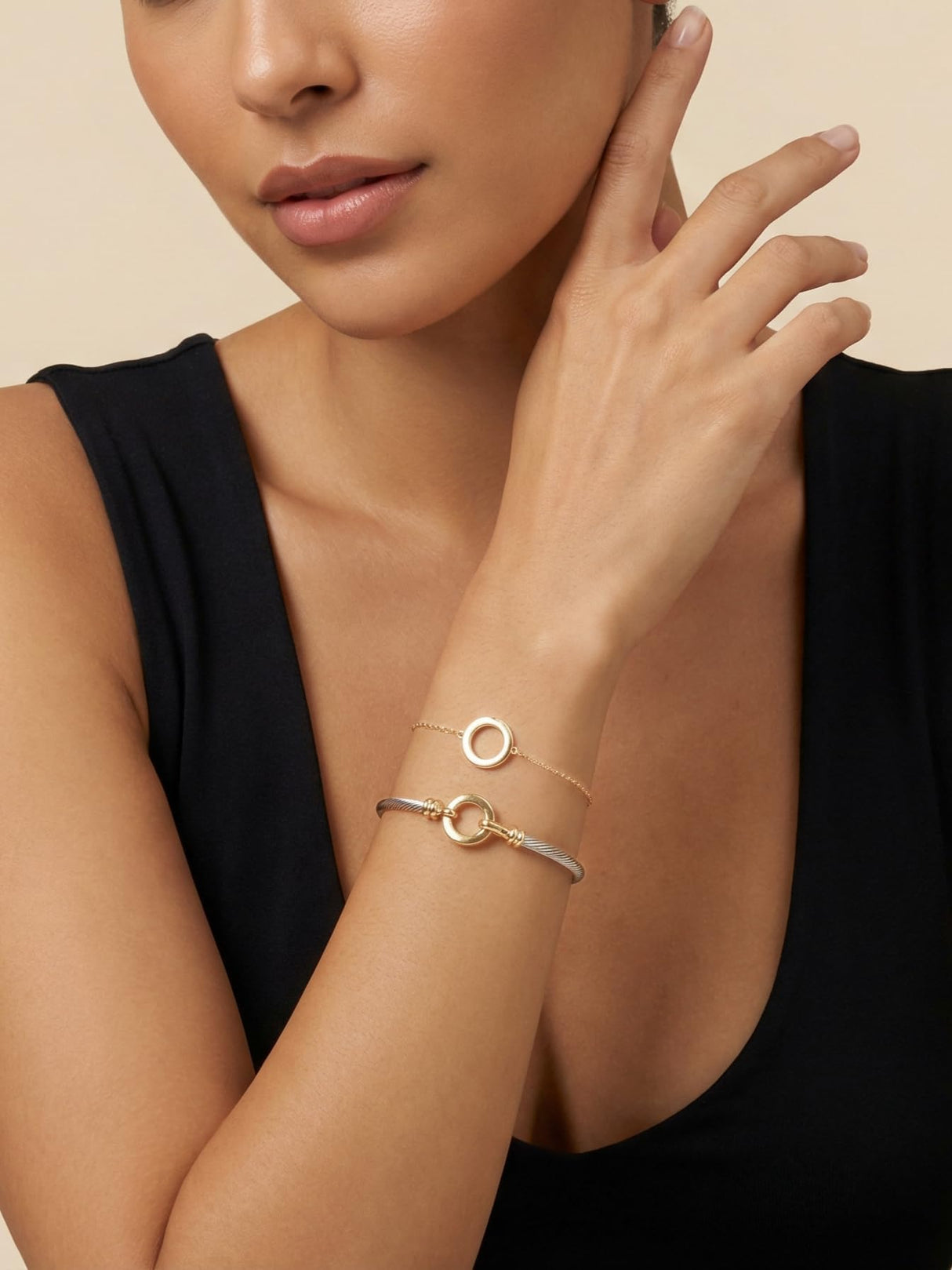 mulanci Cable Bracelets for Women, Twisted Cable Bracelet Cuff, Mixed Metal Two Tone Silver and Gold Bracelet, Wire Bangle Bracelets for Women