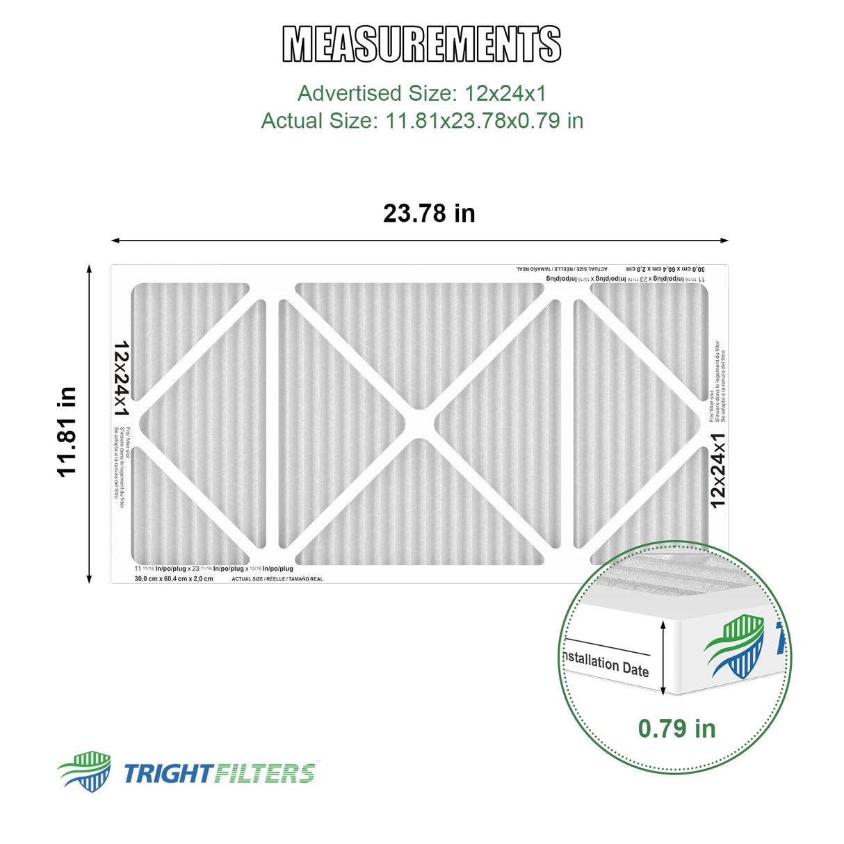 TRIGHTFILTERS 12x24x1 Air Filter 4 Pack, MERV 8 Pleated Dust Defense Air Filters Replacement Air Conditioner HVAC AC Furnace Filter, Durable and Lightweight