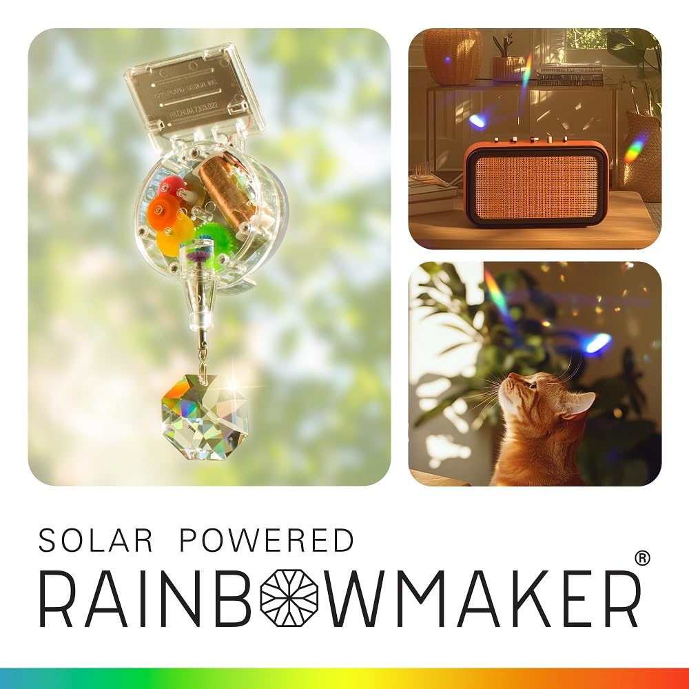 Kikkerland Solar Powered Rainbow Maker – Prism Suncatcher, Fun Home Window Decor – Unique Gift for Christmas & Birthdays – Single Crystal