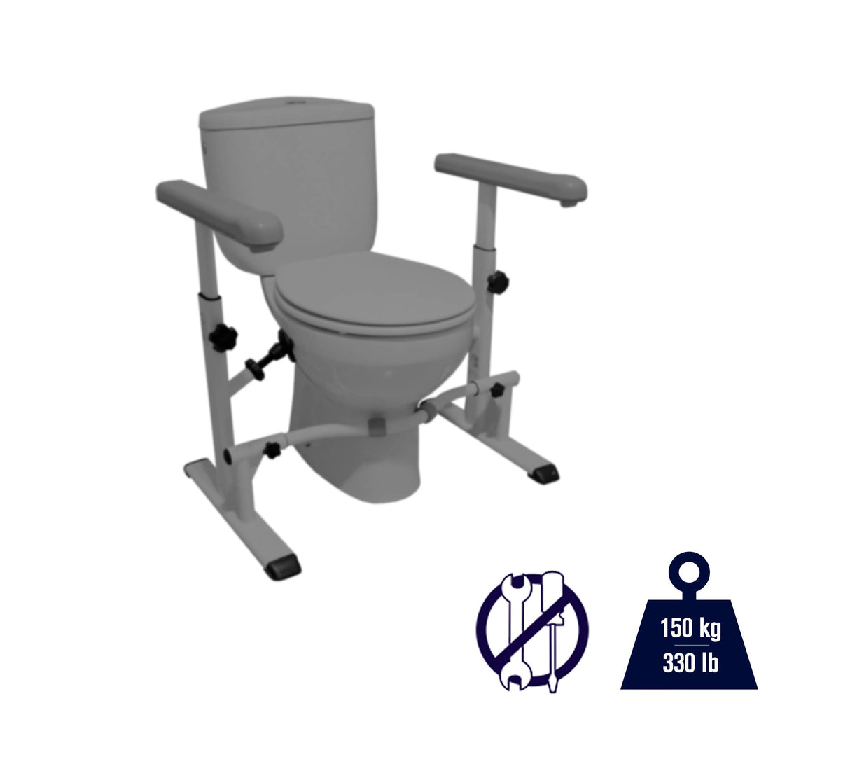 KMINA - Toilet Safety Rails for Seniors (330 lbs), Frame with Arms, Adjustable Height and Width, Grab Bars