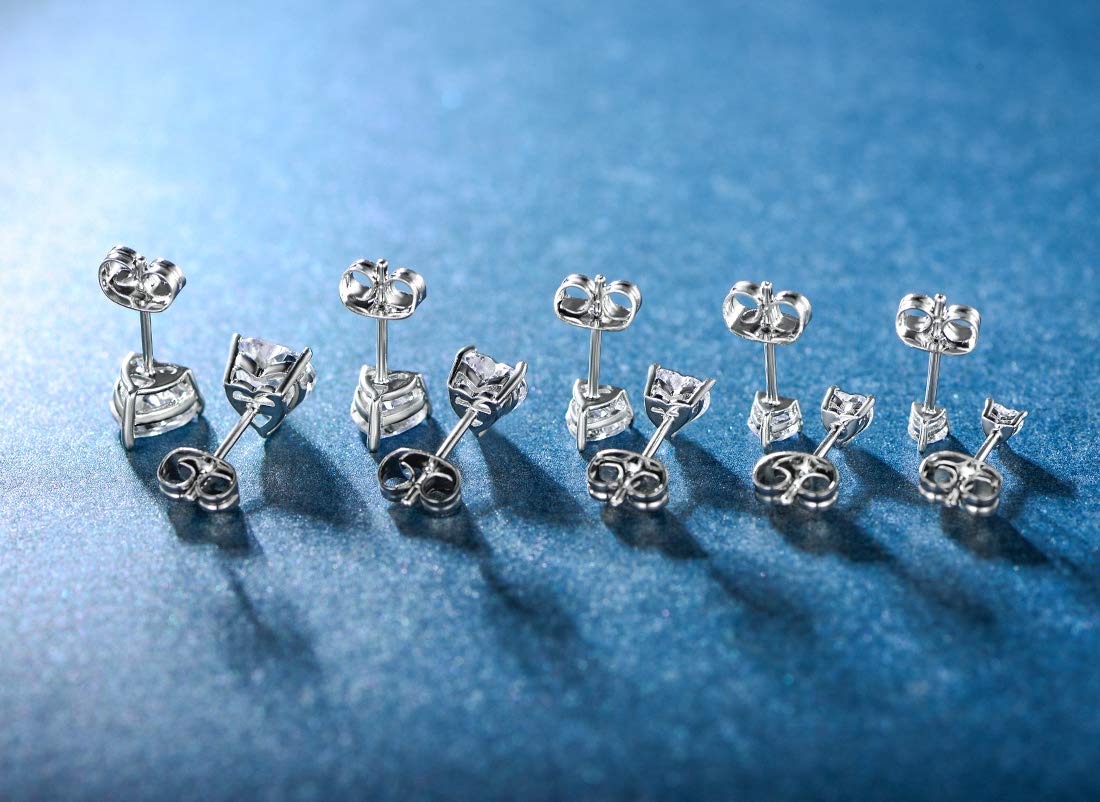 MDFUN 18K White Gold Plated Heart Stud Earrings for Women,5 Pairs
