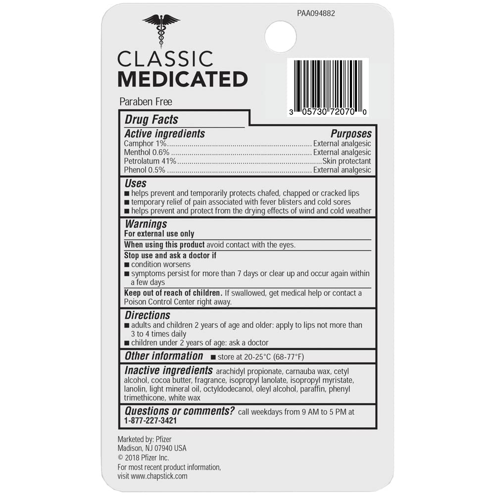 ChapStick Classic Medicated Lip Balm Tubes, Chapped Lips Treatment and Skin Protectant - 0.15 Oz (Pack of 2)