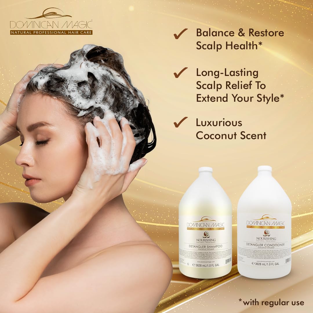 Dominican Magic Coconut Detangler Shampoo and Conditioner - Natural Hydrating Shampoo and Conditioner with Coconut Oil and Aloe Vera for Dry Hair, (1 Gal x 2)
