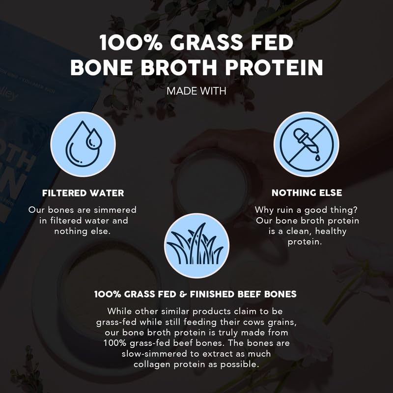 Paleovalley 100% Grass Fed Beef Bone Broth Protein Powder - Rich in Collagen Peptides for Hair, Skin, Gut Health, Bone and Joint Support - 13g Protein Per Serving - No Gluten or GMOs - Vanilla