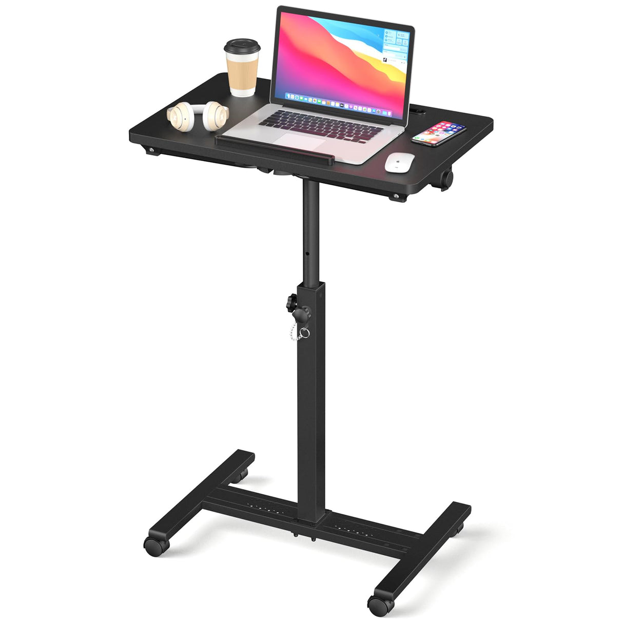 Eocnrhe Adjustable Overbed Bedside Table, Hospital Bed Table with Wheels, Portable Rolling Desk, Mobile Small Standing Desk, Rolling Laptop Stand, Computer Cart