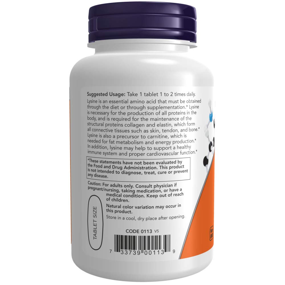 NOW Foods L-Lysine 1000mg, 100 Tablets (Pack of 2)
