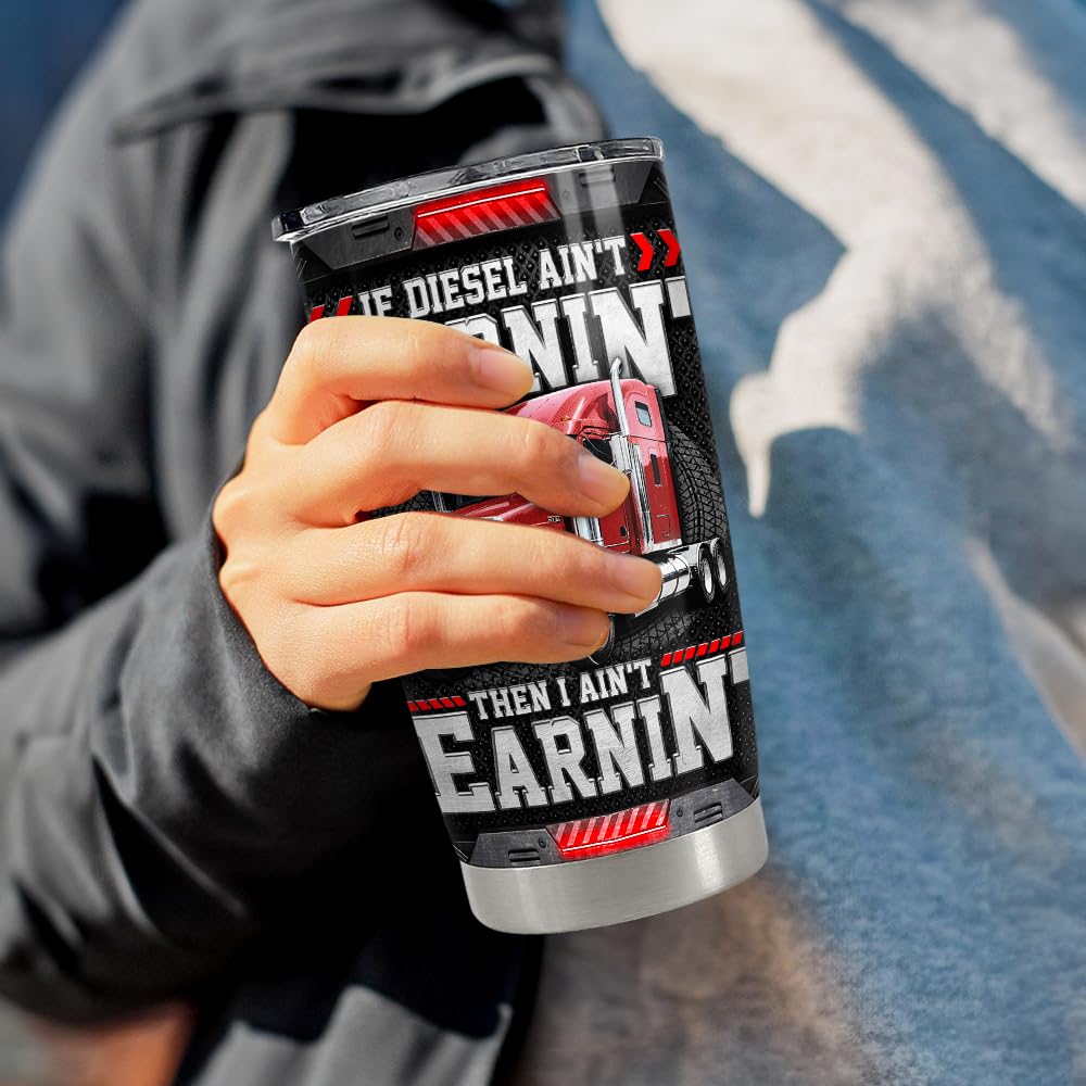 SANDJEST Truck Driver Tumbler 20oz Stainless Steel Insulated Travel Mug Cup for Men Dad Husband Trucker Gifts for Birthday Christmas Fathers Day