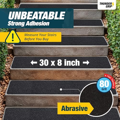 Outdoor Stair Treads Non Slip 30" x 8" - 8-Pack Weather Resistant Exterior Grip Tape for Wooden Steps - Non Slip Stair Treads - Anti Skid Strips - Waterproof 80-Grit Adhesive Treads