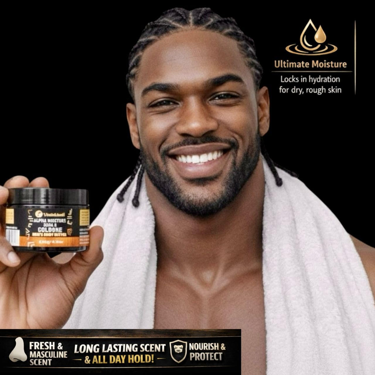 Body Butter for Men - Shea and Cologne Scented Body Cream for all Skin Types