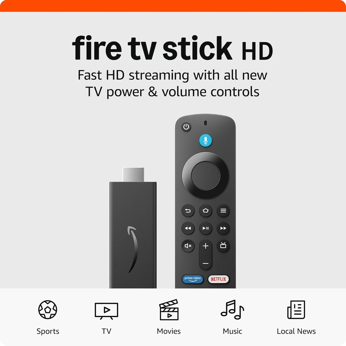 Amazon Fire TV Stick HD (modelo más reciente), TV en vivo gratuita, Control remoto por voz Alexa, controles de Smart Home, streaming en HD