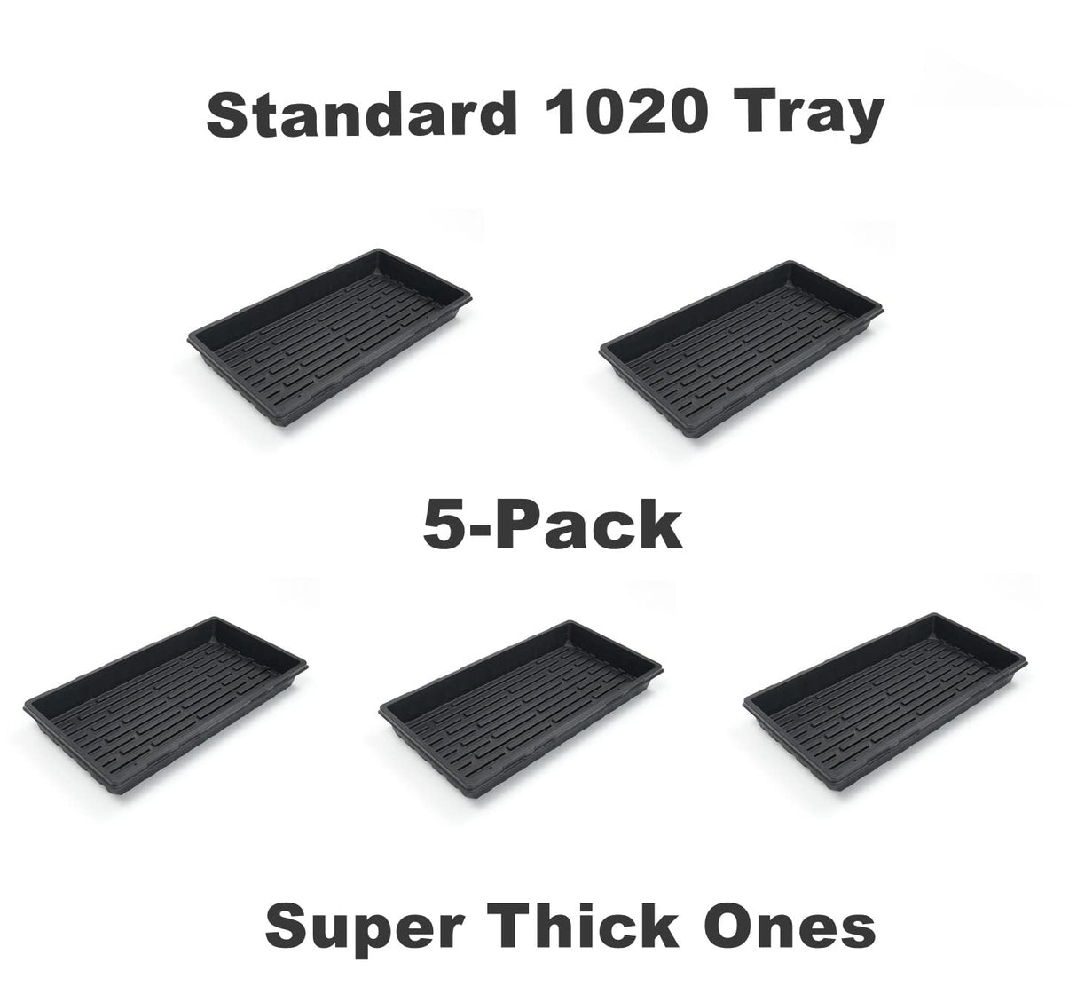 RooTrimmer Plant Growing Nursery, Standard 1020 Trays Plastic Sturdy Farmer Self Seedling Tray for Microgreens Indoor Nursery Pots Transplantation (5-Pack, 21.6"Ć11.2", 2.52" Deep, no Holes)