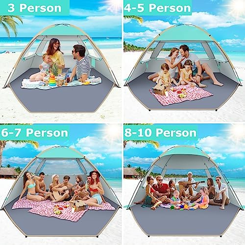 Gorich Beach Tent Sun Shelter for 3/4-5/6-7/8-10 Person with UPF 50+ UV Protection, Lightweight & Easy Setup Beach Shade Canopy, Portable Beach Shade Tent Beach Cabana