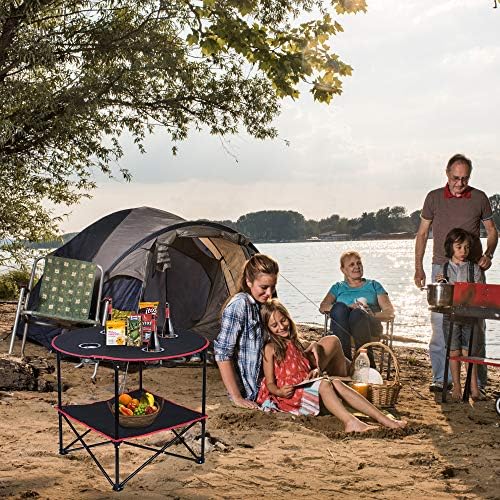 LEADALLWAY Camping Table Folding Picnic Table with 4 Cup Holders and Carrying Bags Collapsible Canvas Portable Tables Folding for BBQ Outdoor Fishing