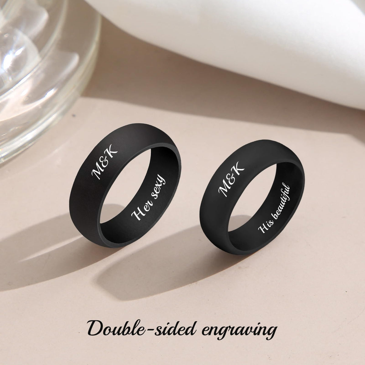 3UMeter 2Pcs Personalized Silicone Rings for Couples Custom Breathable Rubber Wedding Bands Men Women Engrave Silicone Wedding Bands for Him and Her Birthday Christmas Gift for Husband Wife