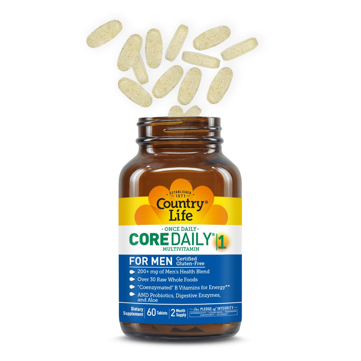 Country Life Core Daily-1 for Men - Multivitamin with Probiotics, Saw Palmetto, Pumpkin Seed Extract, and Coenzymated B Vitamins - Gluten-Free and Vegetarian - 60 Tablets