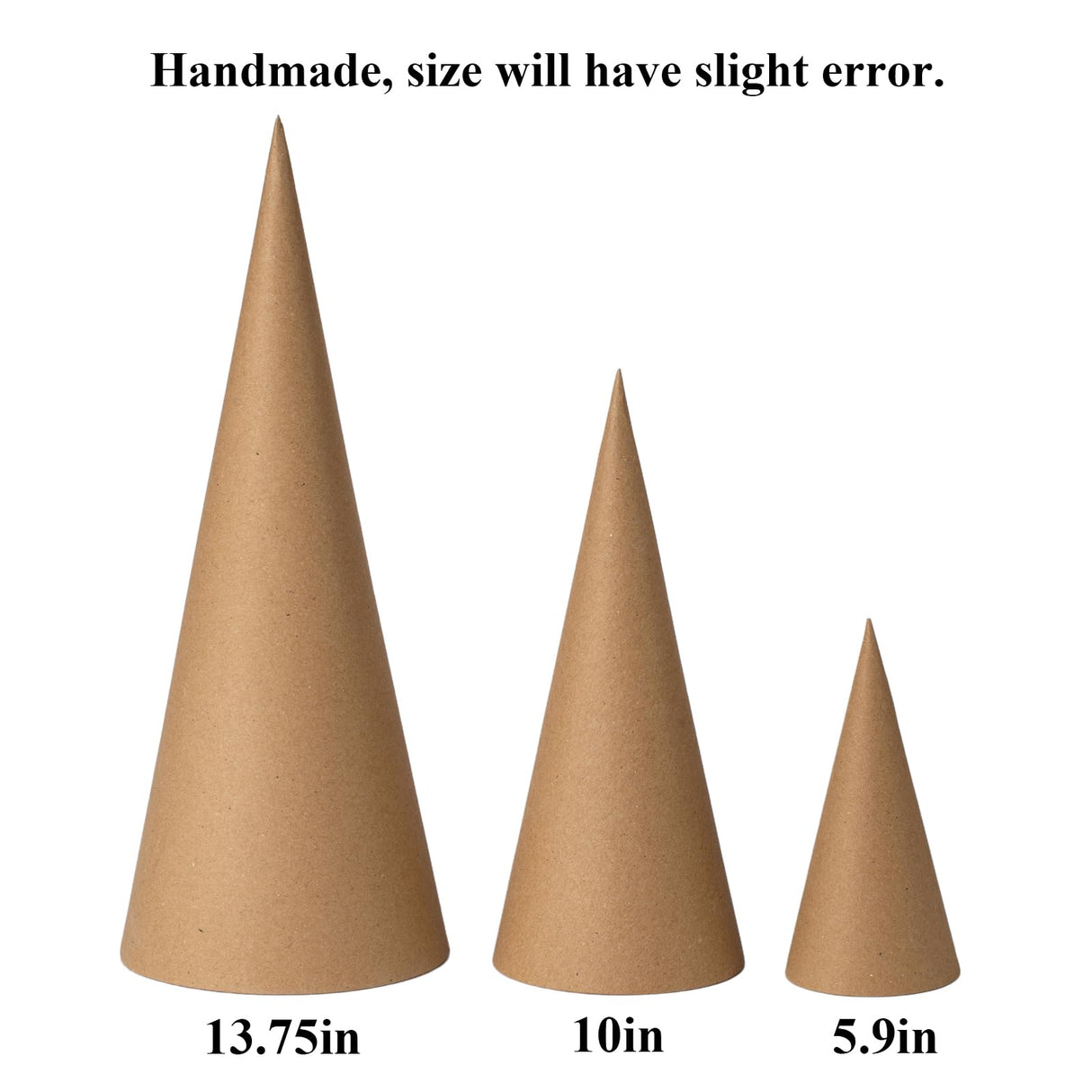 Crafjie 20PCS Paper Mache Cones Open Bottom Variety Pack Set of 4pcs 13.75x5, 6pcs 10x4, 10pcs 5.9x2.75 in, Paper Cone for DIY Art and Crafts Projects, Christmas Gnomes Christmas Tree, Halloween Decor