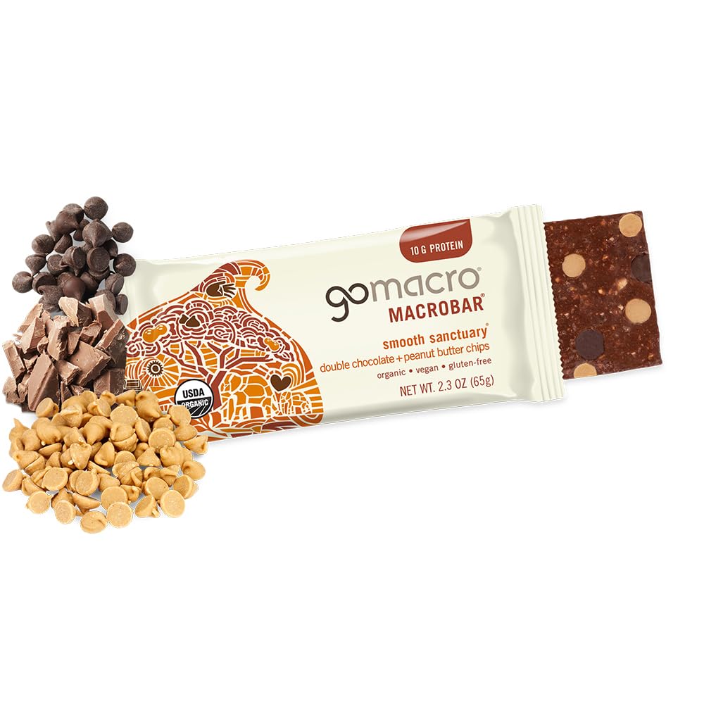 GoMacro MacroBar Organic Vegan Protein Bars - Double Chocolate + Peanut Butter Chips (2.3 Ounce Bars, 12 Count)