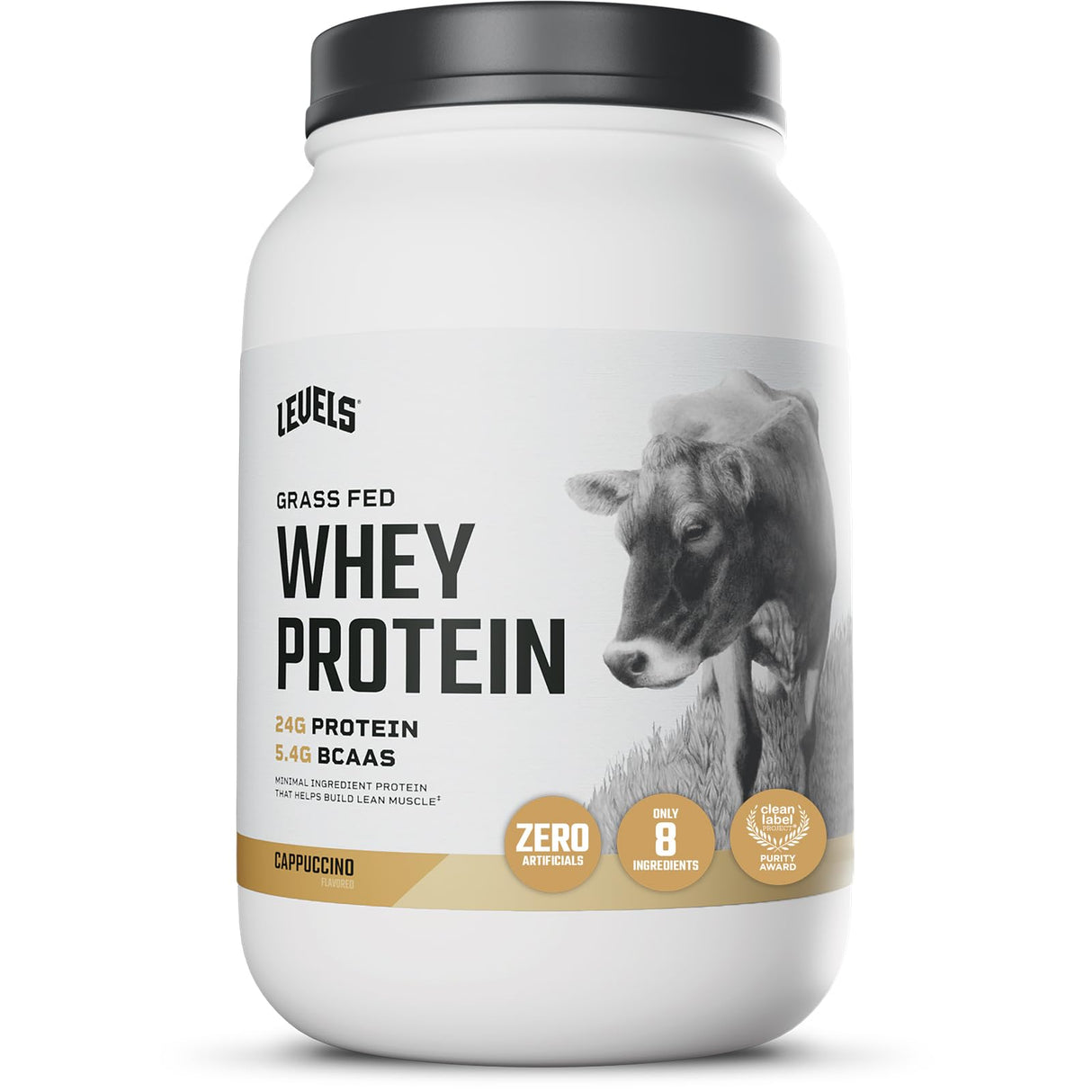 Levels Grass Fed Whey Protein Powder, No Artificials, 24G of Protein, Cappuccino, 2LB