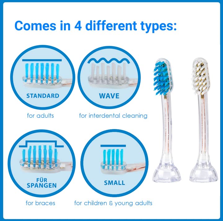 Emmi-dent Metallic/Professional 2-Pin Bristle-Head Attachments - Electric Toothbrush Replacement Heads. Cleans with Ultrasound Waves (Regular 2 Pack)