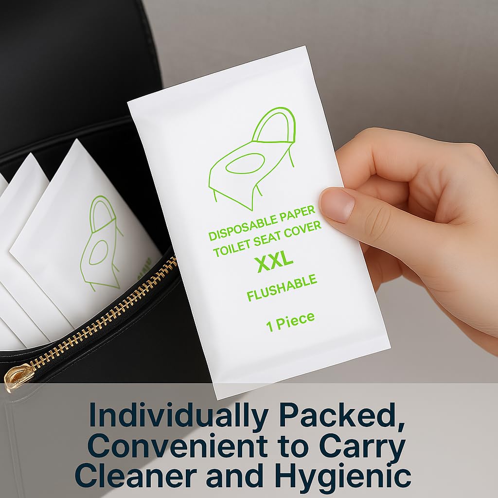 Individually Wrapped XXL Toilet Seat Covers Disposable Flushable for Travel (70 Pack), Full Coverage Paper Liners for Kids & Adults