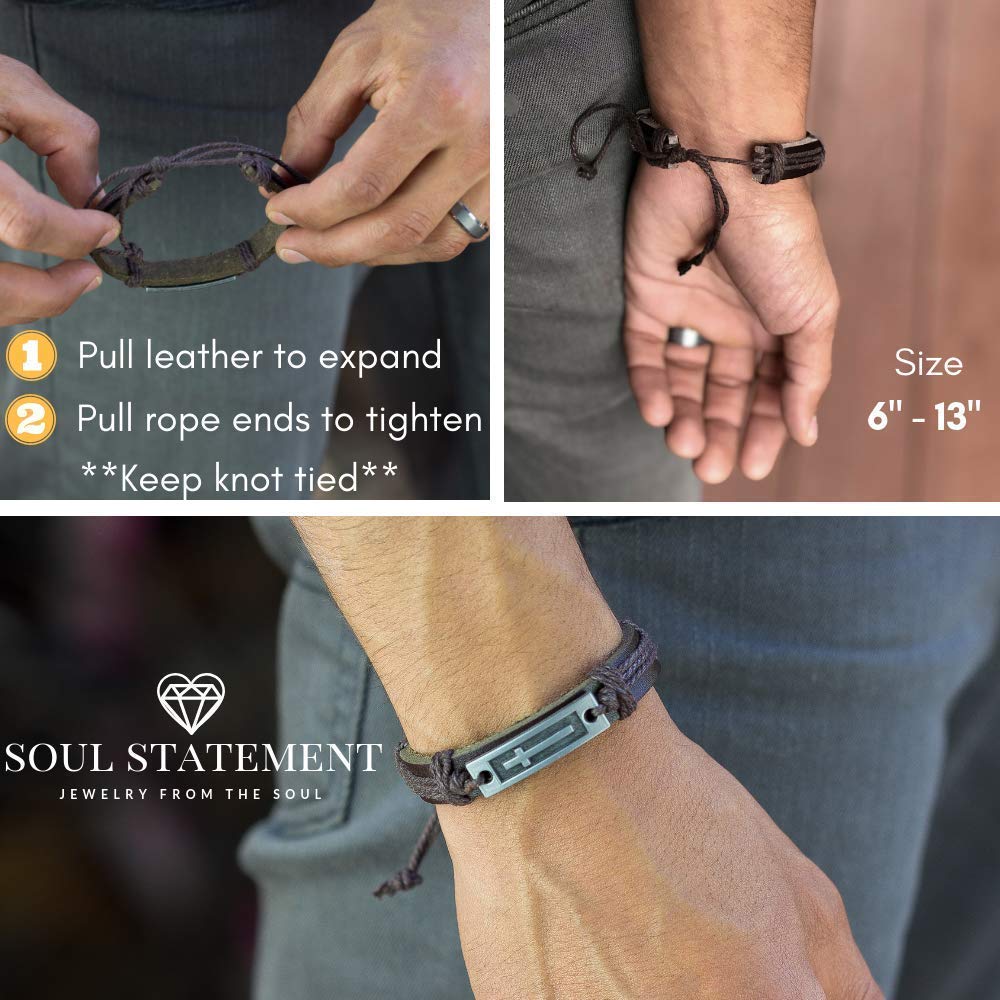 Soul Statement Men's Leather Cross Bracelet
