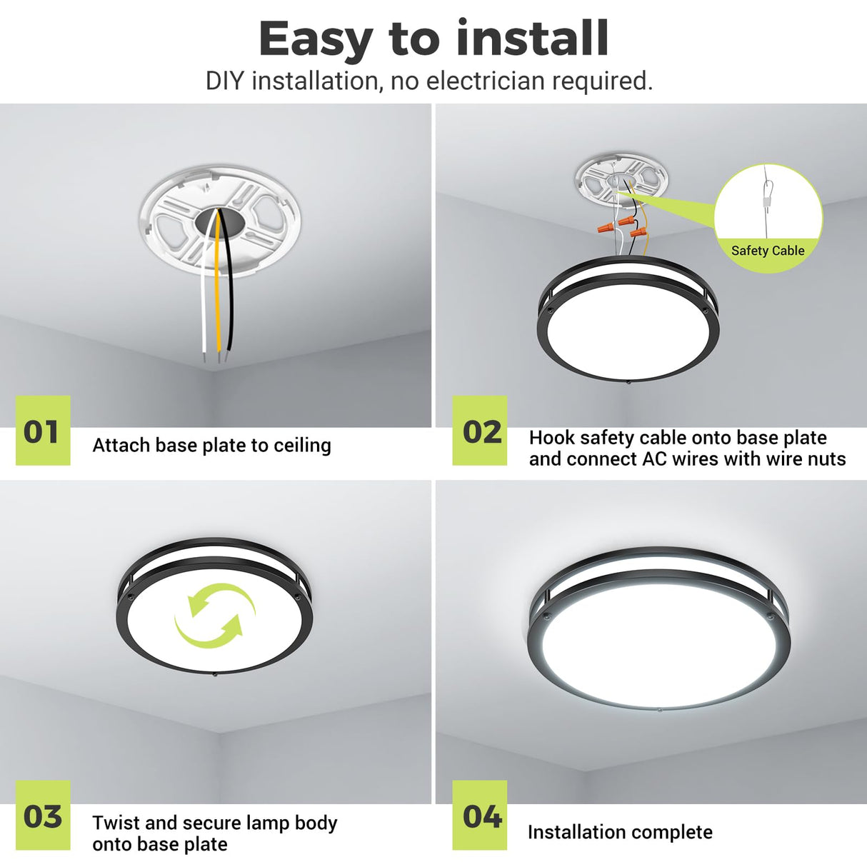 hepside 13inch Flush Mount Ceiling Light Fixture 2 Pack, Dimmable & 5 Color Temperatures Ceiling Light Black, 24W 3000K 3500K 4000K 5000K 6500K Adjustable Ceiling Lamps for Bathroom Bedroom Hallway
