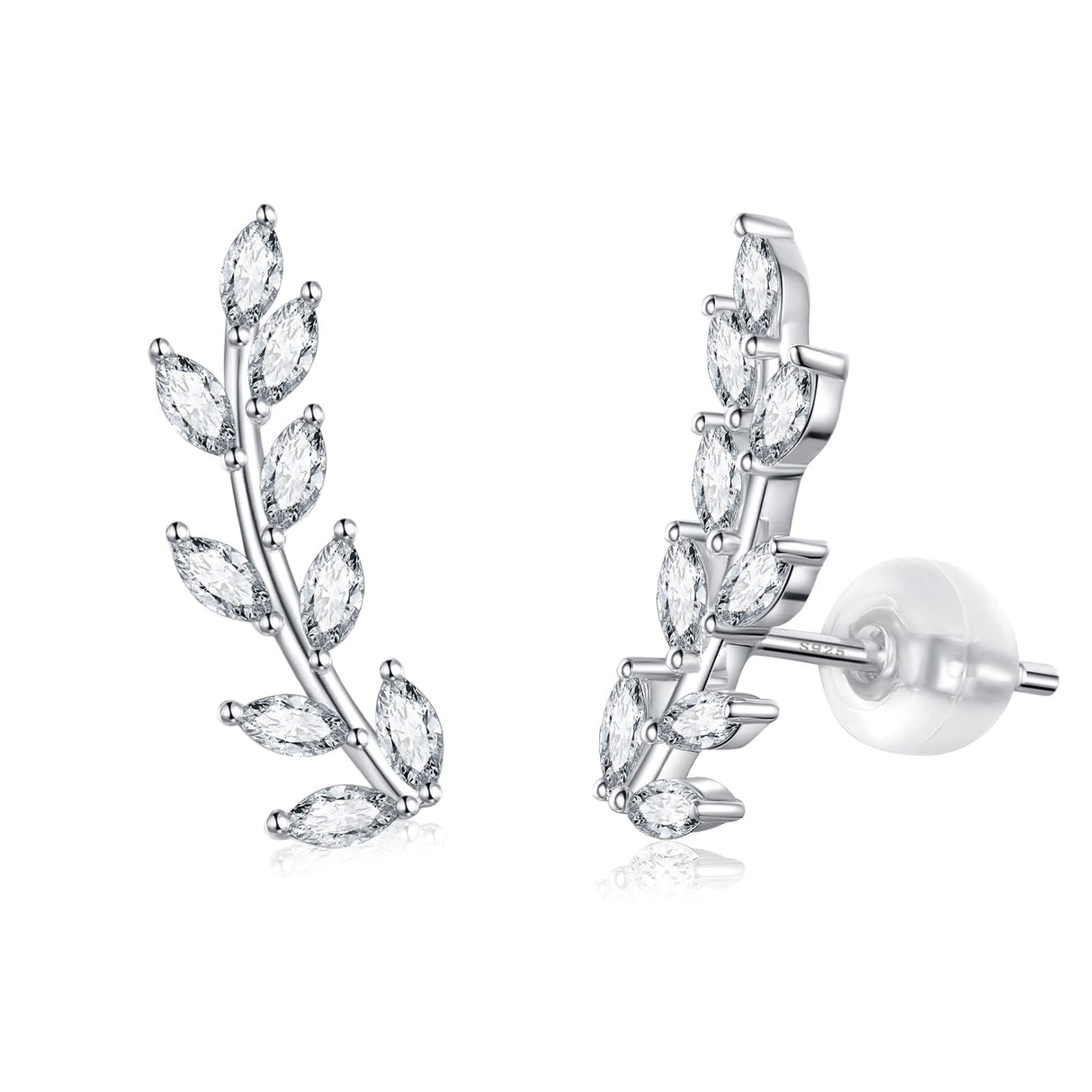 JSGEMSLEE Leaf Stud Earrings Ear Climber Earrings for Women Cubic Zirconia Ear Crawler Earrings Hypoallergenic Cartilage Jewelry