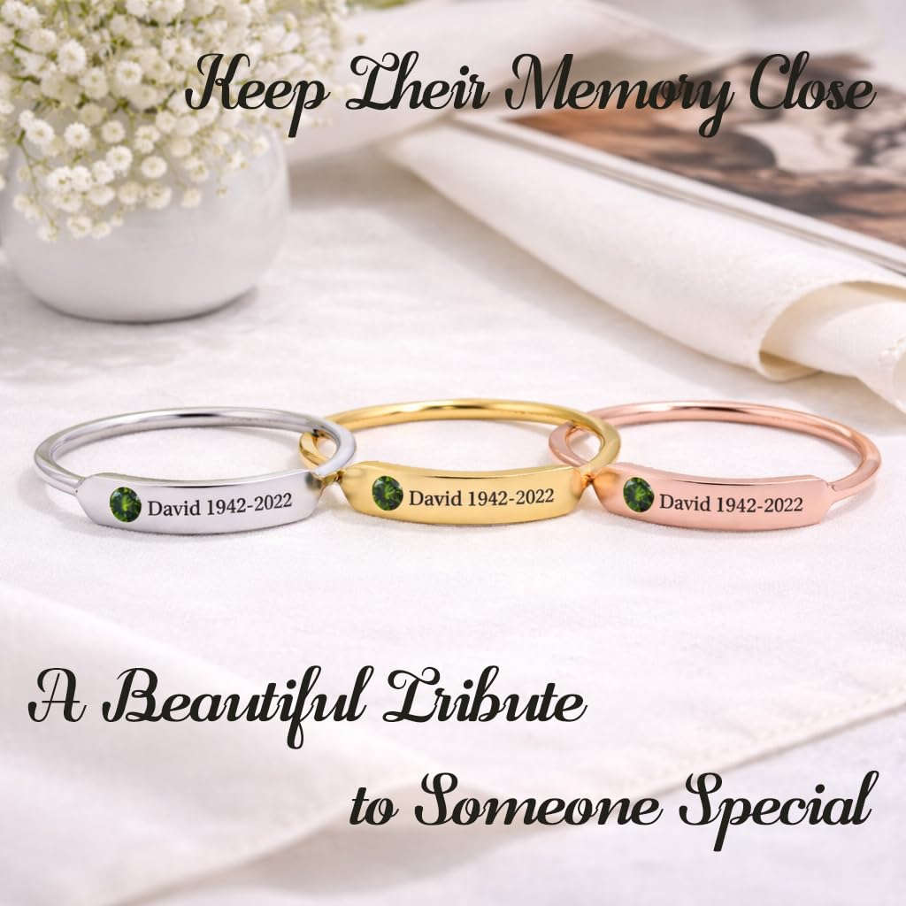 OVNMFH Personalized Birthstone Name Memorial Ring, Custom Engraved Memorial Jewelry for Women Men, Custom Name Date Loss Of Husband, Mom, Dad Love, Sympathy Gift for Loss Of Loved One