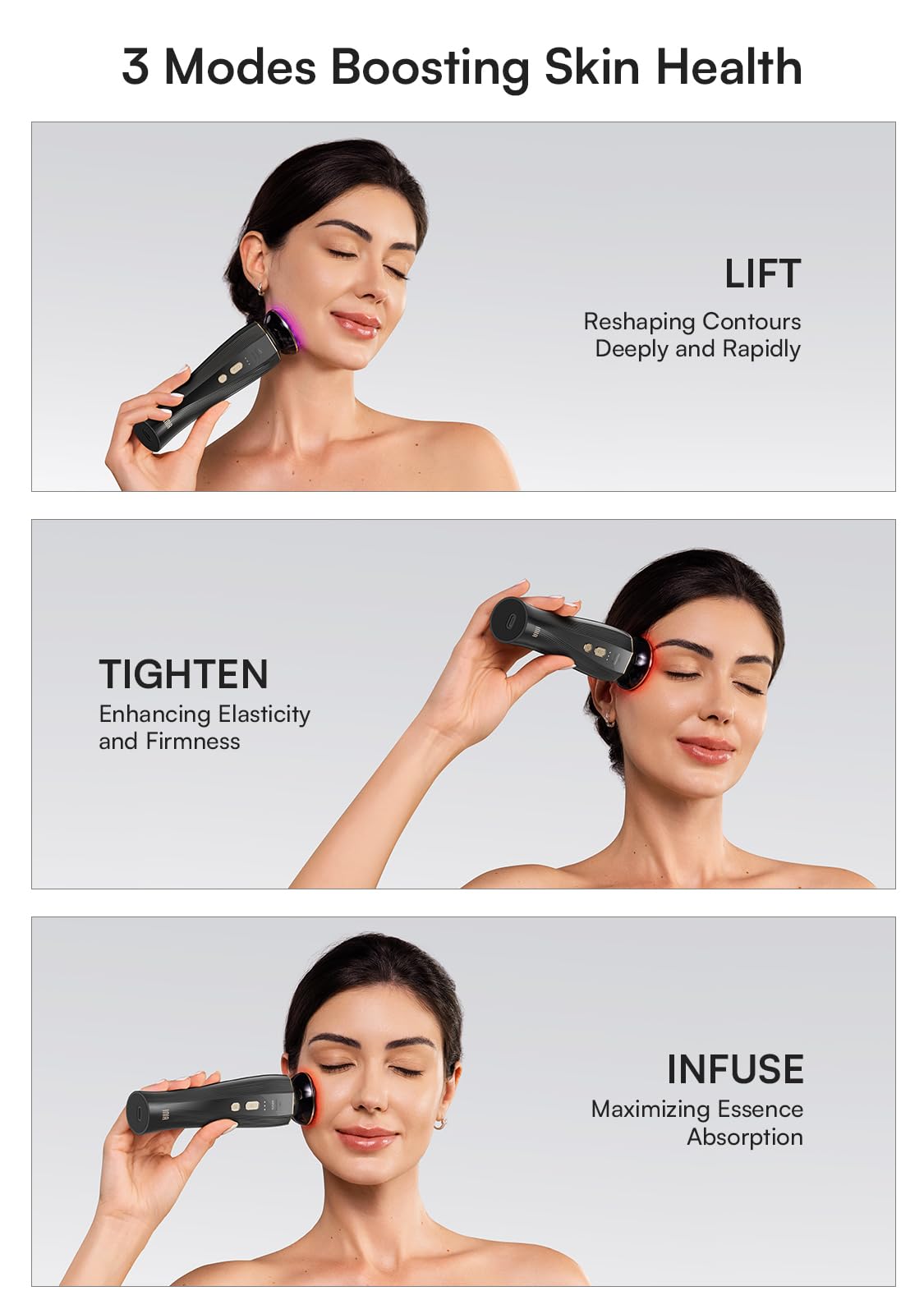 INIA Microcurrent Facial Device, 3-in-1 Facial Massager Red Light Therapy Beauty Device for Face and Neck Skin Rejuvenation Lifting, Tightening, Infusing, Effective Wrinkle and Puffiness Reduction