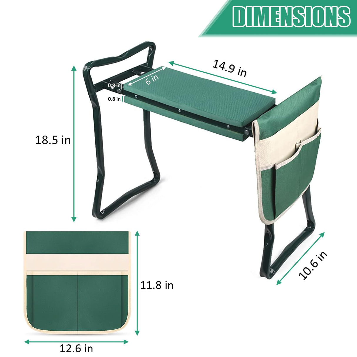 FozsKeylf Garden Kneeler and Seat, Soft EVA Kneeling Pad Stool with Tool Pouch, Heavy Duty Foldable Gardener Stool, Green