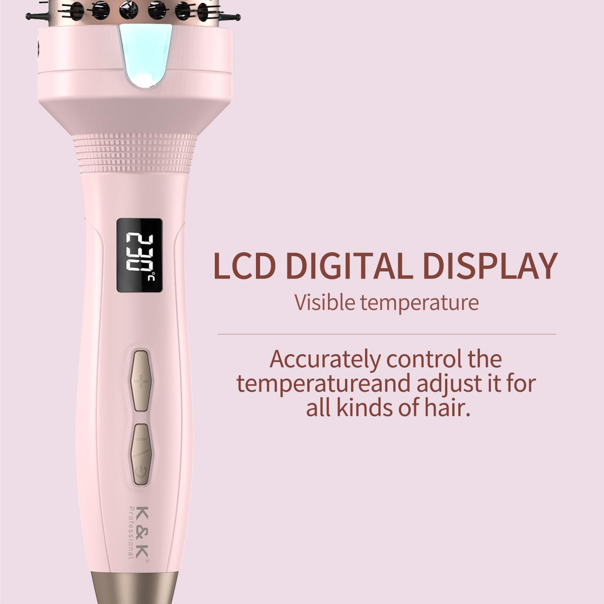 K&K 1.77 Inch Ceramic Tourmaline Ionic Heated Round Brush Curling Brush Creates Blowout Look -Creates Root Volume & Loose Curls Volume Curls Dual Voltage Hair Styling Tool temperture contronal