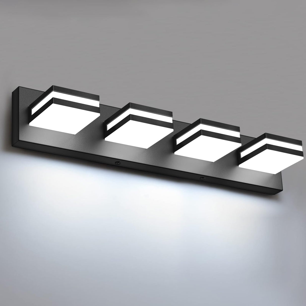 IZORRO LED Modern Bathroom Lights Fixtures(4-Light,Dimmable,360°Rotate),Matte Black Acrylic Wall Lighting,Vanity Lights for Bathroom Over Mirror - 6000k 24In (No Assembly Required)