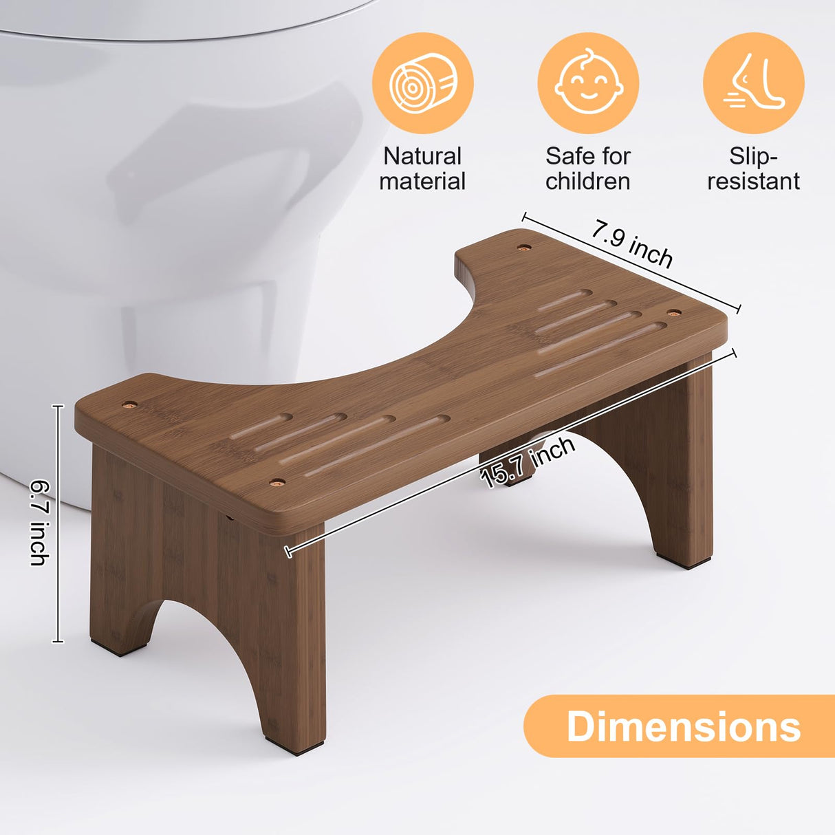 Wooden Squatting Potty Stool for Adults, 6.7 Inch Toilet Stool Poop Stool Adult, Bamboo Wood Toilet Stools Squat for Pooping, Portable Toilet Step Stool for Bathroom, Brown