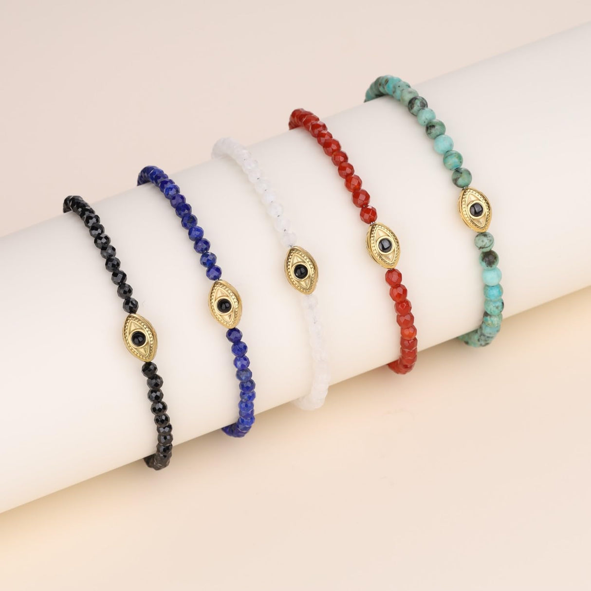 COAI Red Carnelian Bracelet for Women, Crystal Beads Dainty Evil Eye Bracelet for Women 4mm