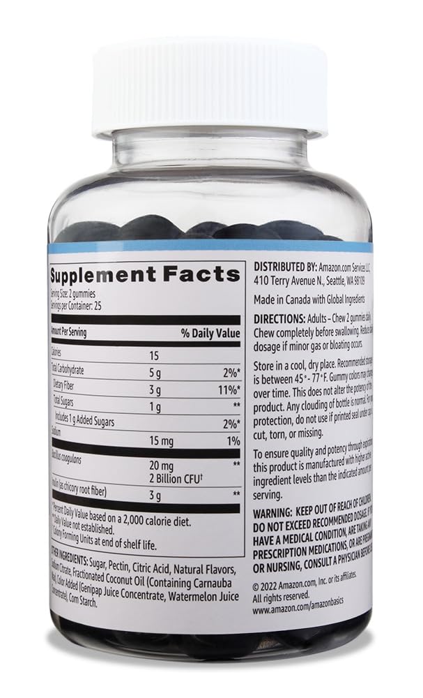 Amazon Basics Prebiotic & Probiotic Gummies, 2 Billion CFU, Blue Raspberry, 50 Count (Previously Solimo) (Pack of 2)