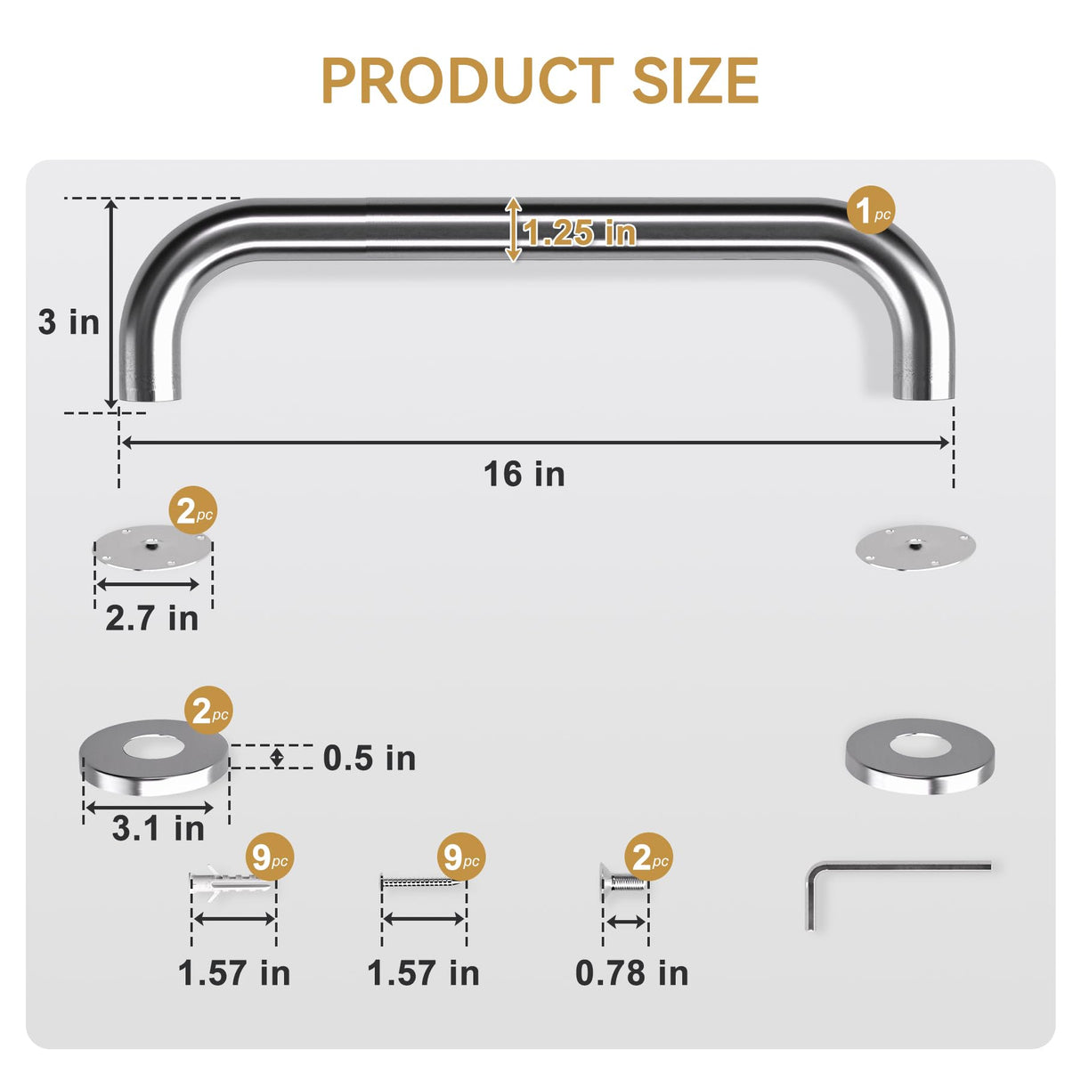 AmazerBath Shower Grab Bars for Seniors Anti Slip, Bath Safety Grab Bar for Needy, Stainless Steel Bathroom Safety Grab Bars, Thickened Bar Bigger Base Holds 500LBS, 16"L x 1.25"D, Brushed Nickel