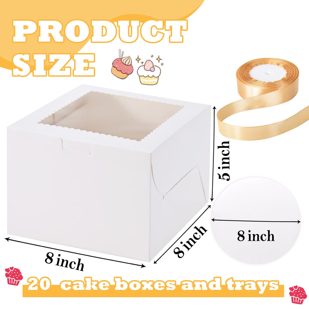 KPOSIYA 40pcs 8x8x5 inches Cake Boxes with Cake Boards(20 Boxes & 20 Boards), White 8 inch Cake Boxes with Window,Cajas Pasteles Square Cardboard Cake Containers for Christmas Thanksgiving