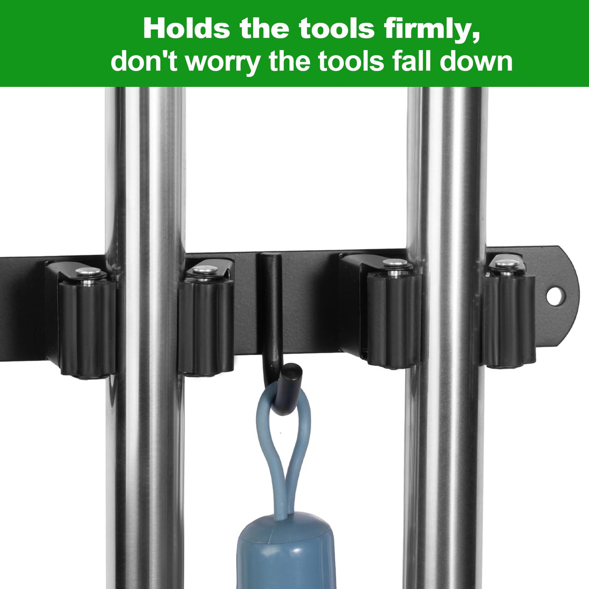 voze 5 Racks and 4 Hooks Mop and Broom Holder Wall Mount, Self Adhesive Heavy Duty Broom Hanger Organizer Storage Tool Racks for Kitchen Garden Laundry Garage Black