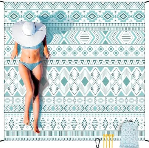 Beach Blanket Waterproof Sandproof Beach Mat 79" X 83" /10'x9'for 2-8 Adults Quick Drying Outdoor Picnic Mat Beach Accessories for Travel, Camping, Hiking