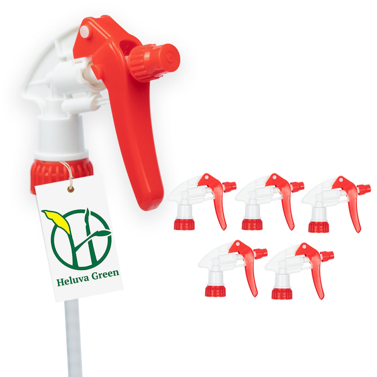 Heluva Green Spray Bottle Nozzle Replacement, Bottle Tops Only - Sprayer Nozzle Triggers for Heavy Duty, Commercial, Home Cleaning Solutions - Fits 8,16,24,32 oz Plastic & Glass Bottles, Red 6 pack