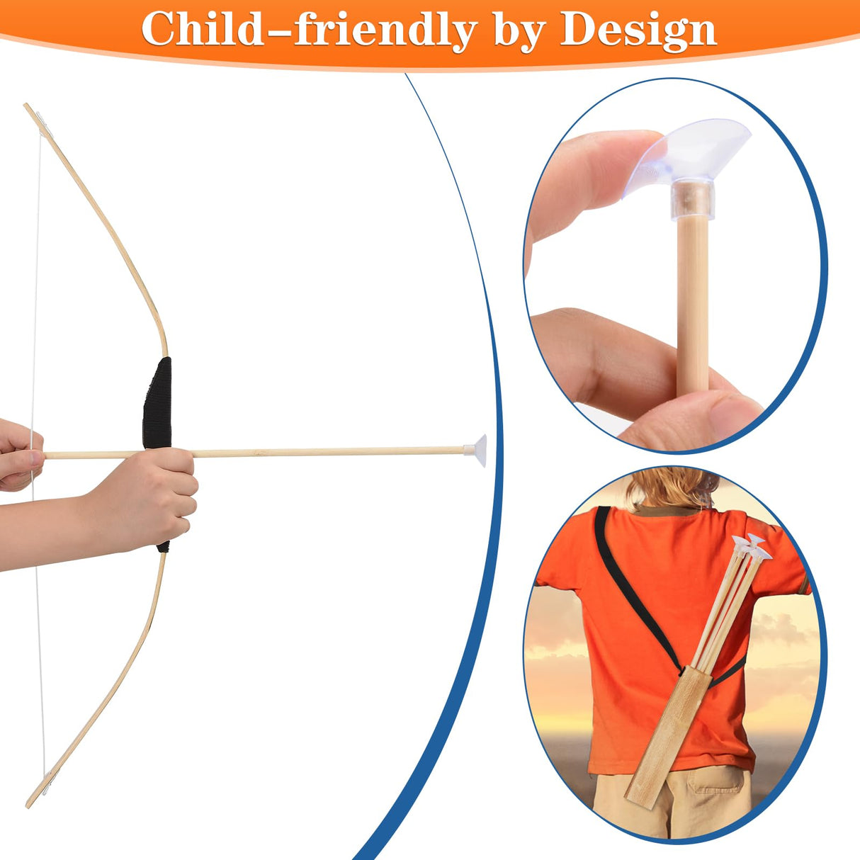 Kids Bow and Arrow Set, 24 Inch Archery Set Handmade Wooden Toy Bow and Arrow Gifts for Kids Boys Girls - Perfect for Birthdays Christmas Halloween, Cosplay Game Costume Prop Play