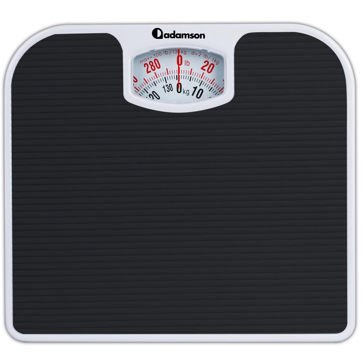 Adamson A21 Analog Scales for Body Weight - Up to 300 LB - New 2024 - Anti-Skid Rubber Surface + Large Numbers - Analog Bathroom Scale - Affordable - Durable with 20-Year Warranty - Black
