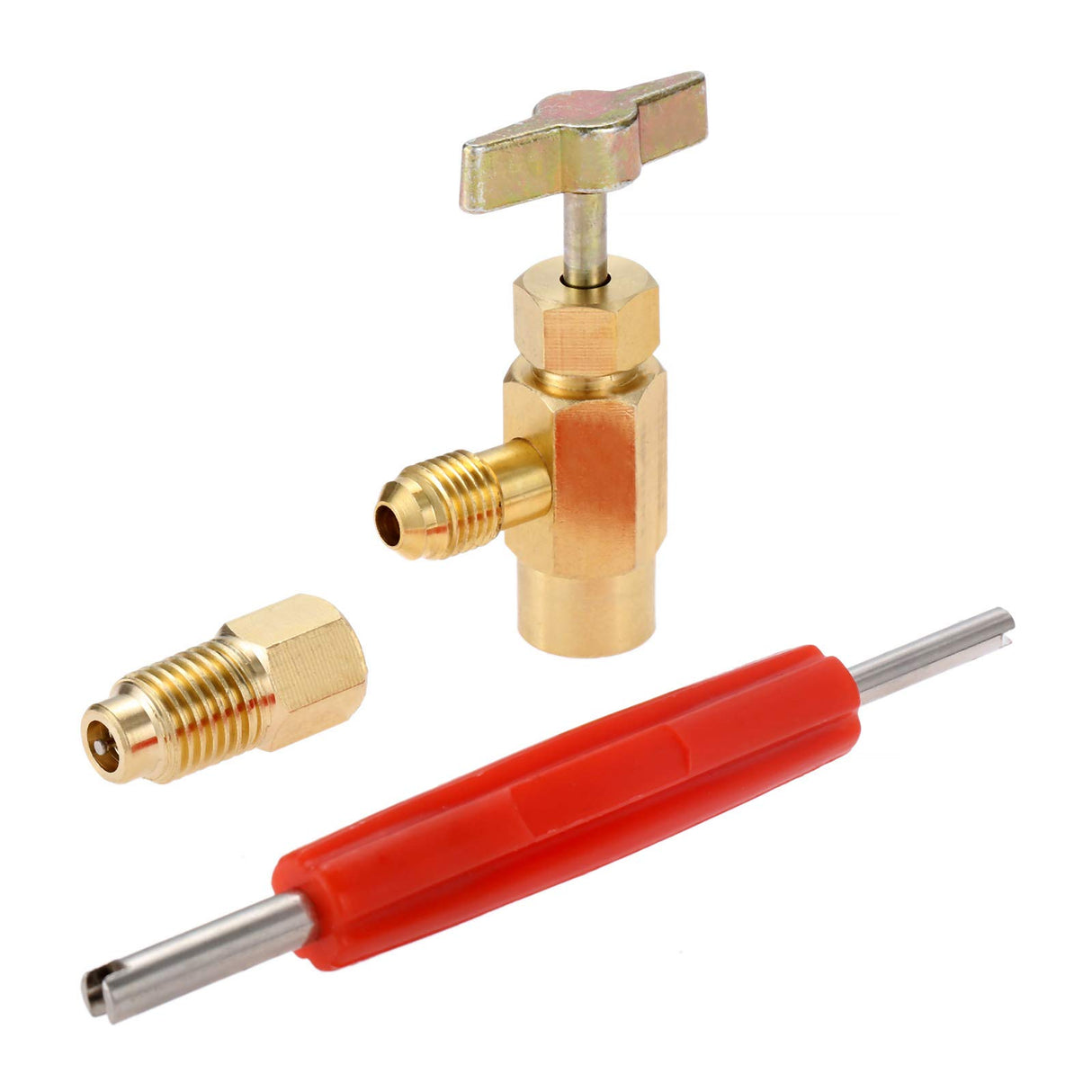 Aupoko R134A Self-Sealing Can Tap with R134A Tank Adapter and Valve Core Remover, 1/4’’ SAE Valve Refrigerant Dispenser with 1/4’’ Female and 1/2’’ Male Adapter, for Air Conditioner Manifold